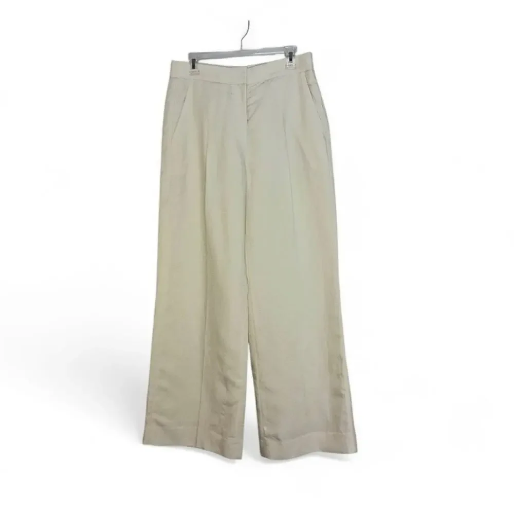 Banana Republic Pleated High Waist Wide Leg Linen Lyocell Pants Sz 8 Cream